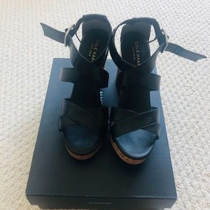 Cole Haan Jillian Wedge Black Leather Sandal